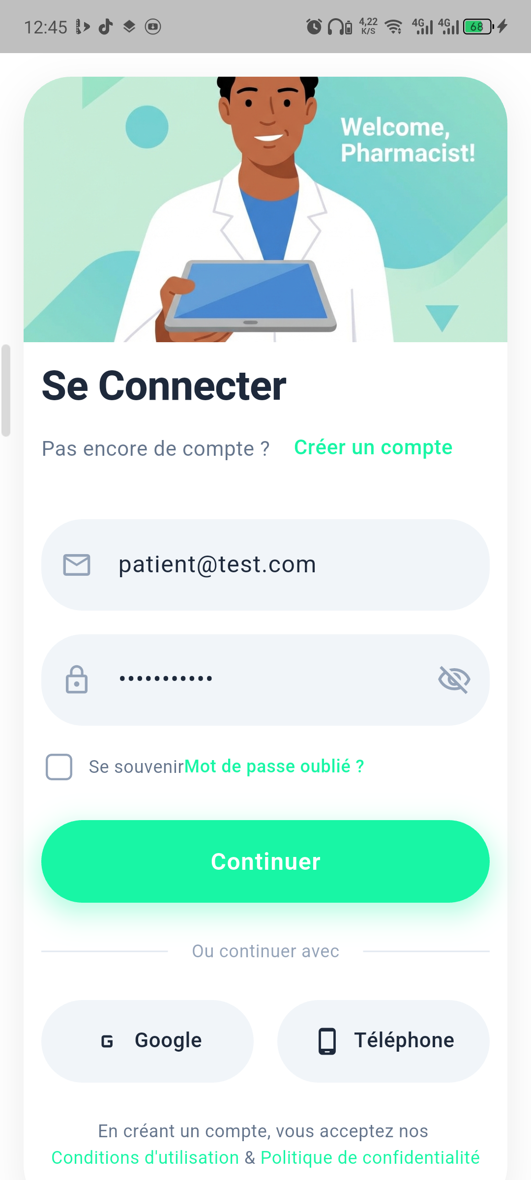 Écran de l'application EasyMedoc